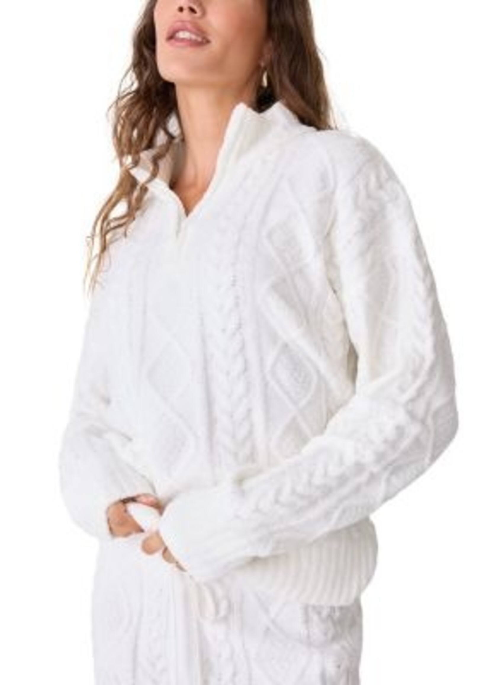 P.J. Salvage Quarter Zip Chenille Cable Knit Top