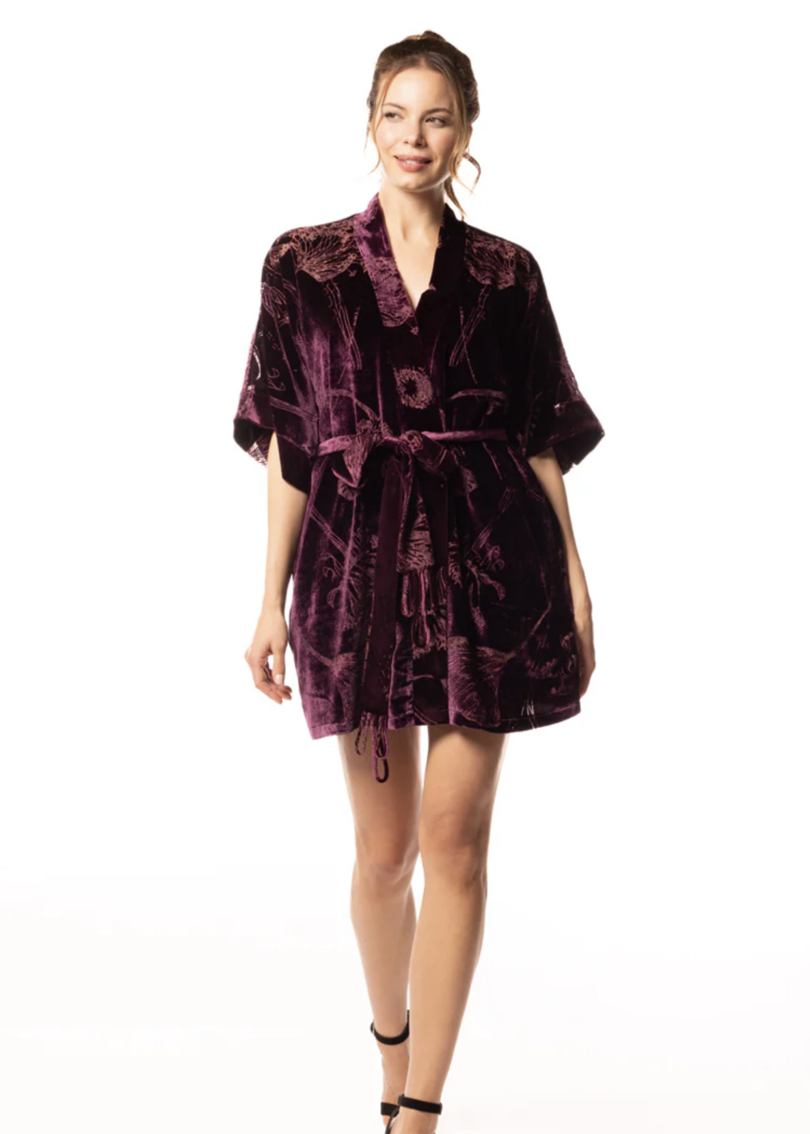 Christine Black Cherry Fabergé Velvet Short Robe