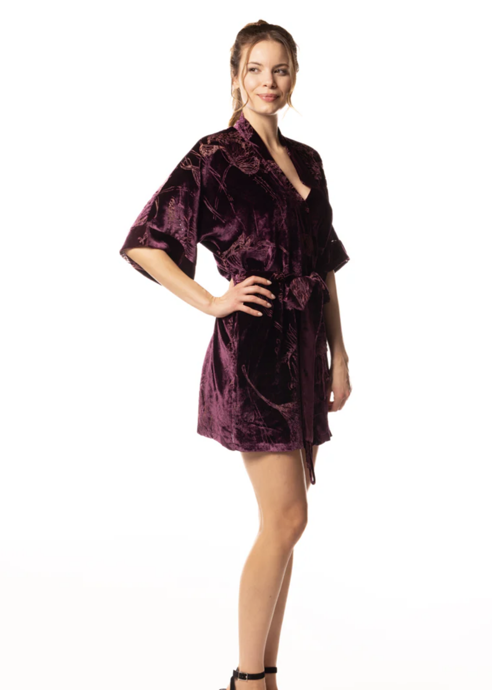 Christine Black Cherry Fabergé Velvet Short Robe
