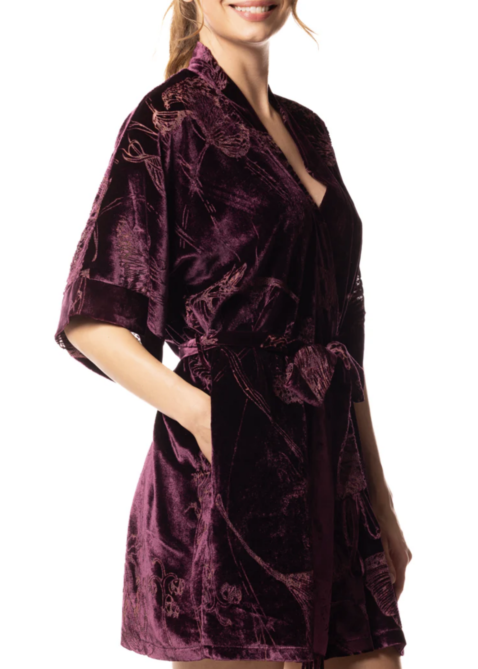 Christine Black Cherry Fabergé Velvet Short Robe