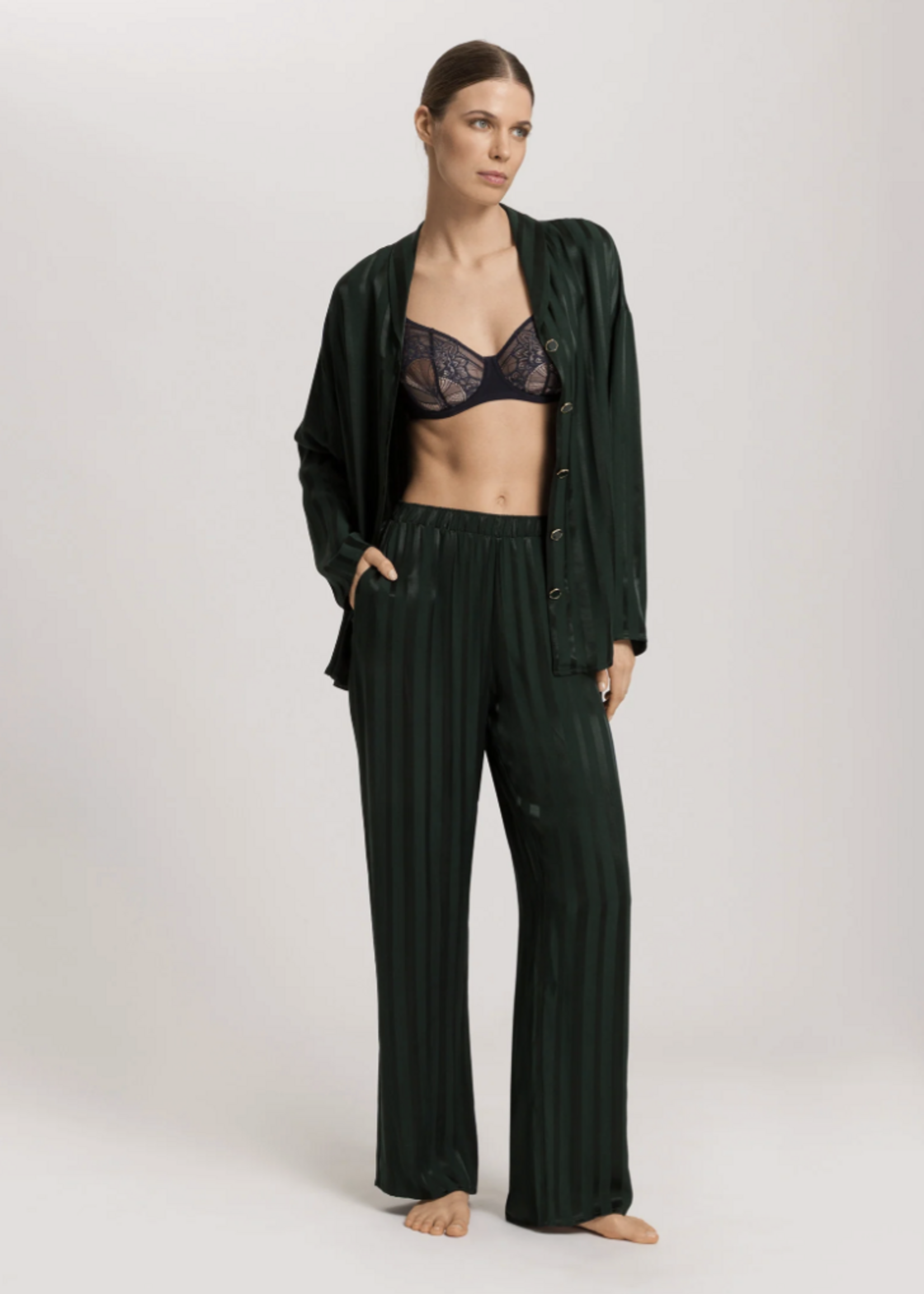 Hanro Indra Jacquard Stripe Shirt & Pant Set