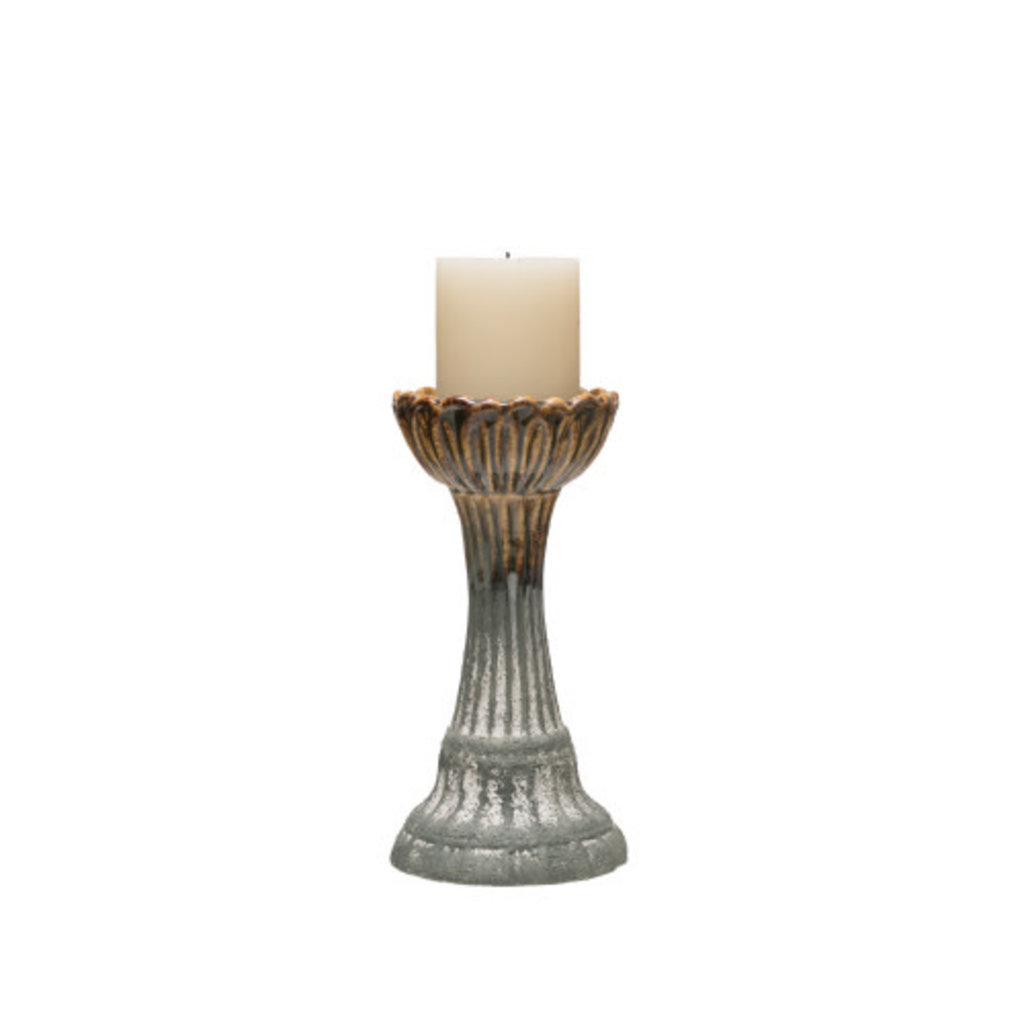 Creative Coop Round Stoneware Candle Holder - Grey - Large
