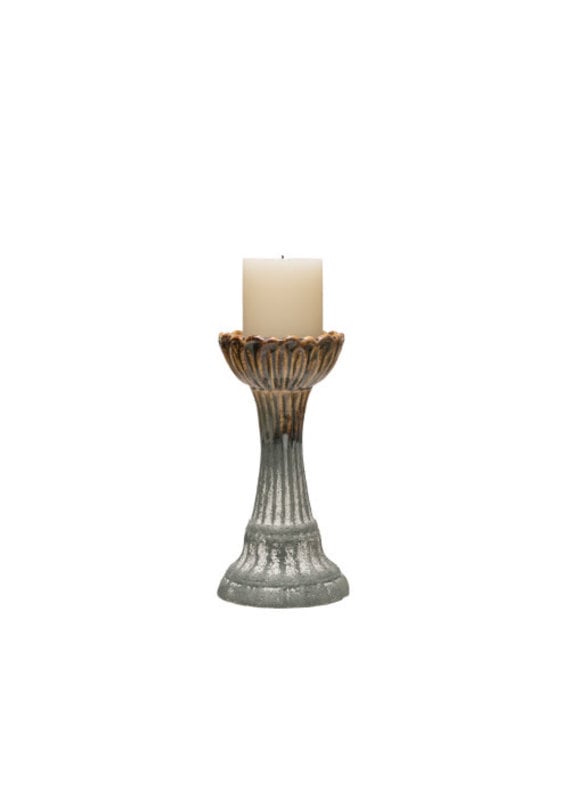 Creative Coop Round Stoneware Candle Holder - Grey