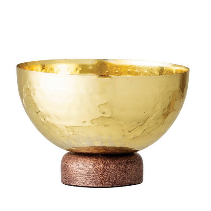 Bloomingville Hammered Bowl with Wood Base - Gold - SM