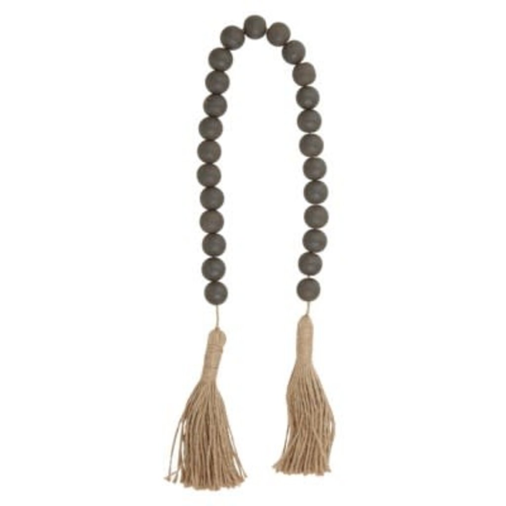 Wood Beads with Jute Tassel - Charcoal