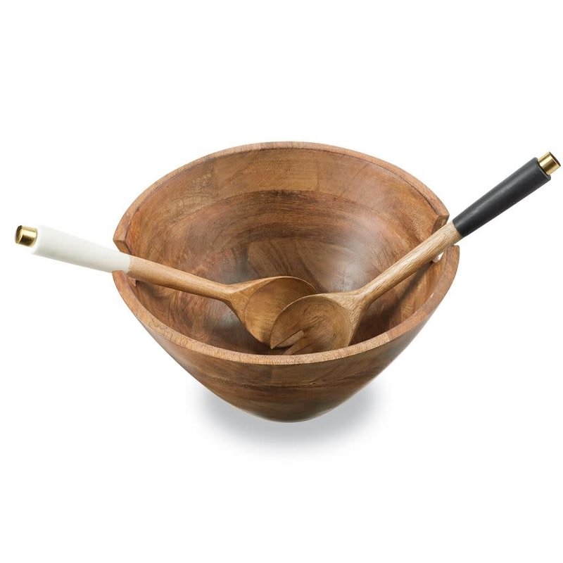 Wood Bowl with Server Set - Natural