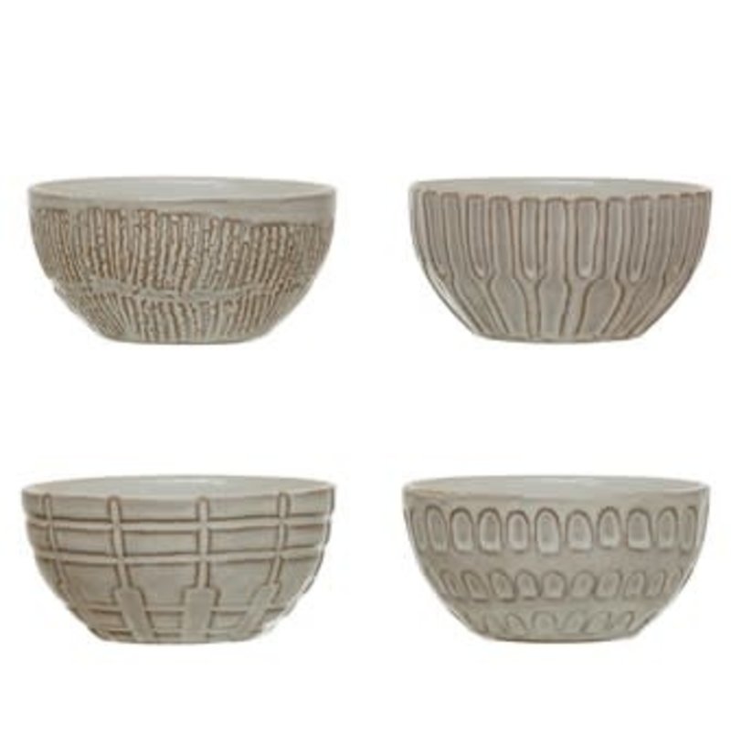 Creative Coop Debossed Stoneware Bowl - White - Small
