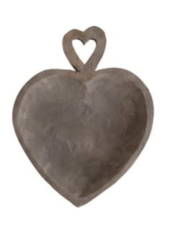Creative Coop Decorative Heart Shaped Wood Tray - Grey Wash