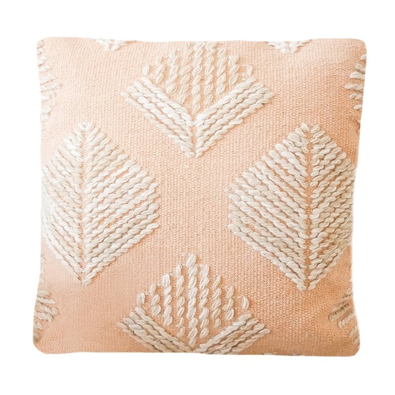 Anaya Home Geometric Leaf Embroidered Pillow - Pink