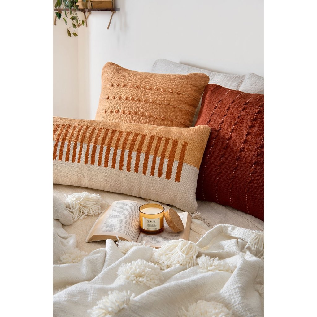 Casa Amarosa Terra Stripe Lumbar Pillow - Orange/Cream