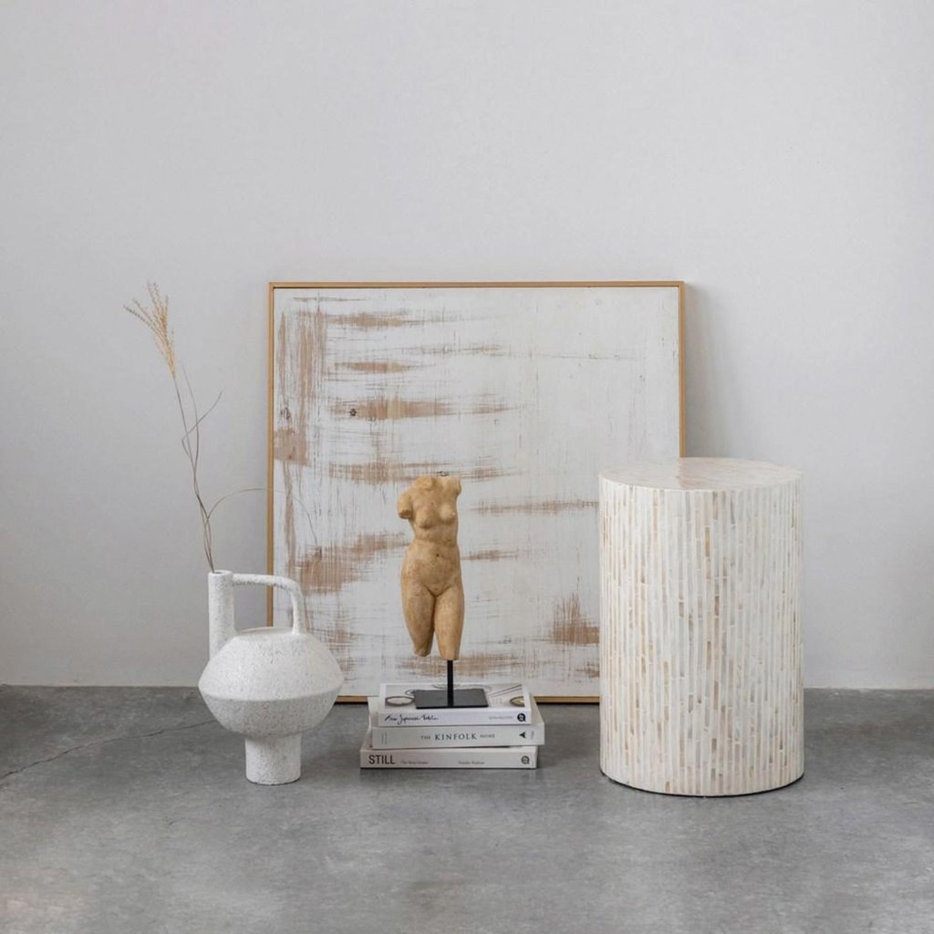 Creative Coop Terracotta Vase with Handle - White