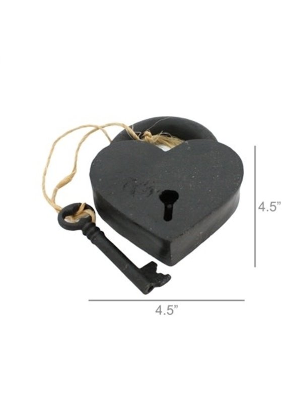HomArt Heart Lock and Key - Cast Iron - Black