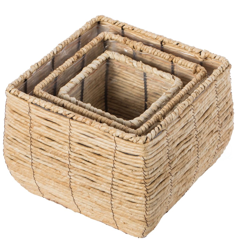 Quickway Imports Woven Square Flower Pot Planter with Plastic Lining - Medium