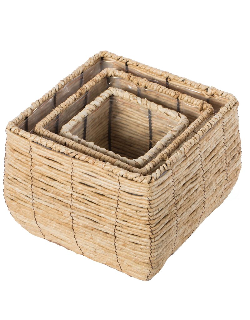 Quickway Imports Woven Square Flower Pot Planter with Plastic Lining - Small