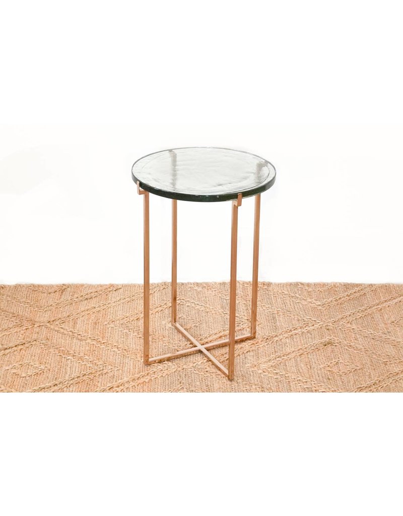 Faire - Anaya Home Glass Side Table with Rose Gold Metal Legs