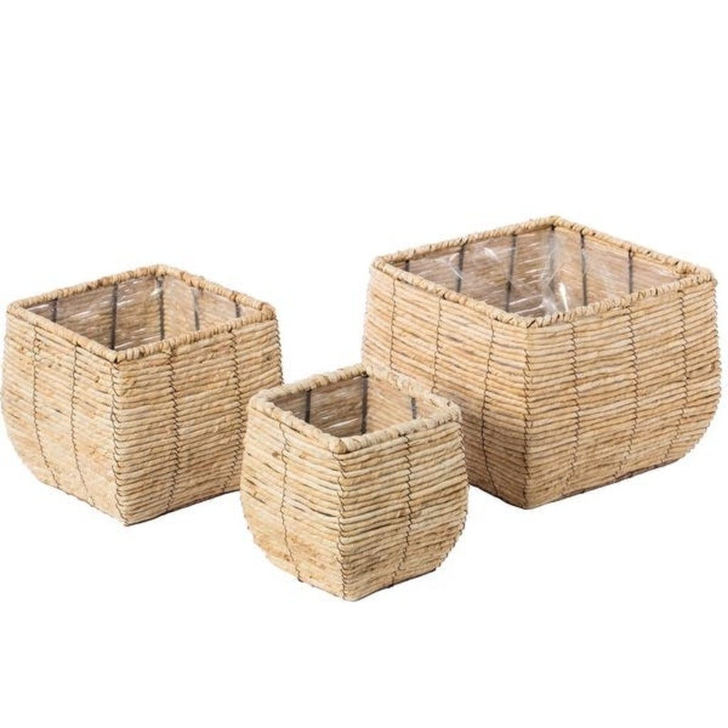 Quickway Imports Woven Square Flower Pot Planter with Plastic Lining - Medium