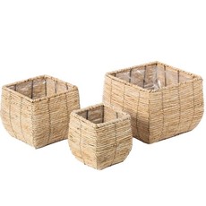 Quickway Imports Woven Square Flower Pot Planter with Plastic Lining - Large