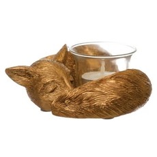 Creative Coop Resin Fox Tealight Holder - Bronze