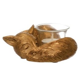 Creative Coop Resin Fox Tealight Holder - Bronze