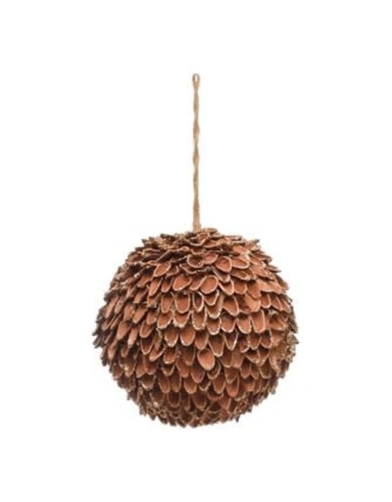 Creative Coop ROUND PINECONE BALL ORNAMENT W/ GOLD GLITTER TIPS, NATURAL