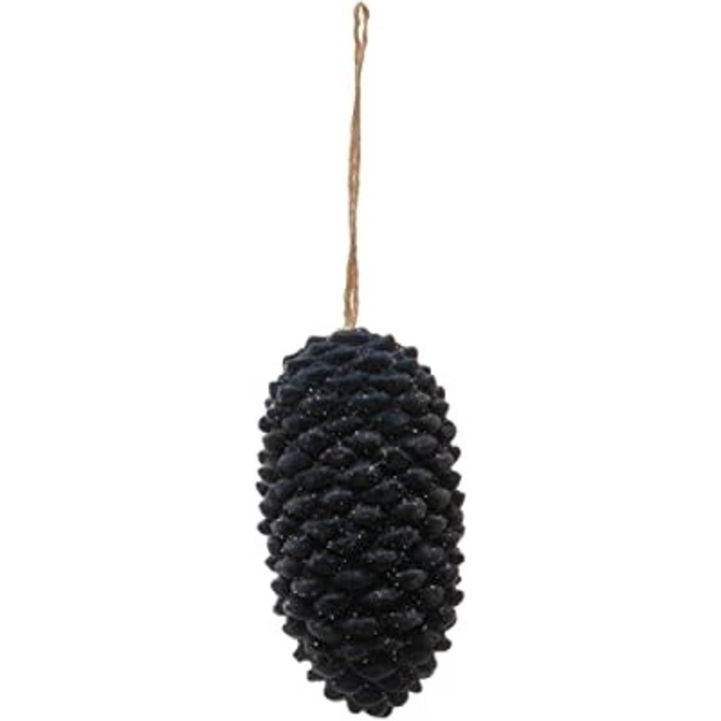 Creative Coop Resin Pinecone Ornament - Navy Glitter