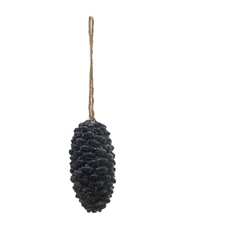 Creative Coop Resin Pinecone Ornament - Navy Glitter