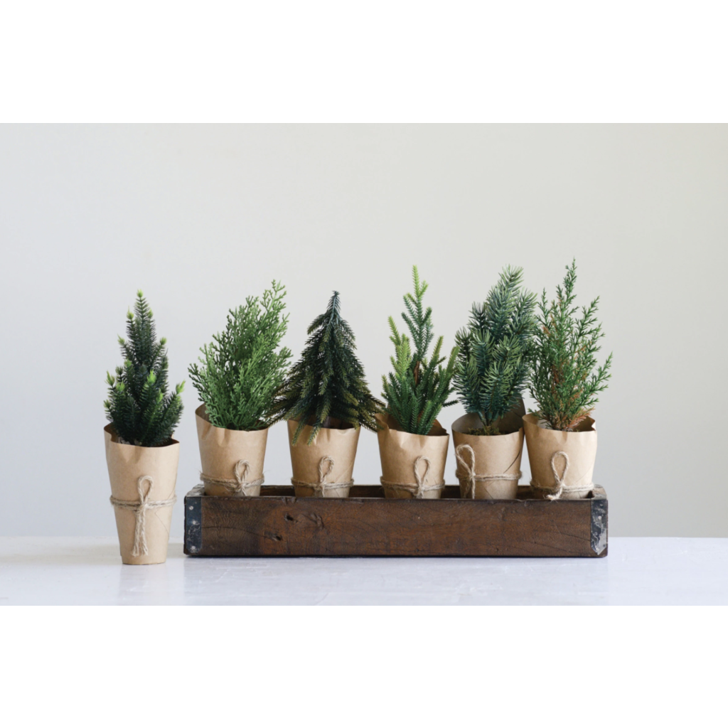 Creative Coop Mini Faux Pine Tree w/ Paper Wrapped Pot (6 Styles)
