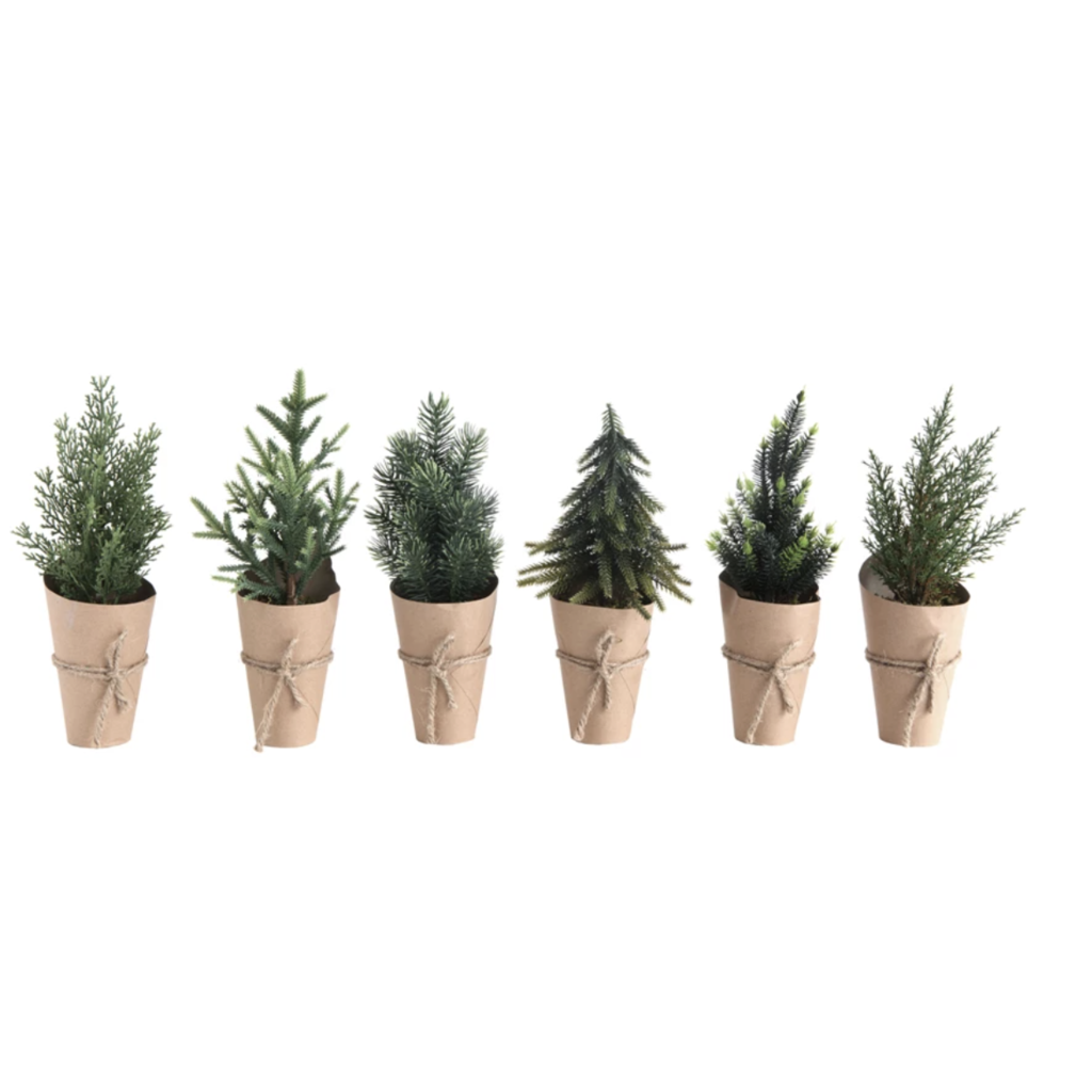 Creative Coop Mini Faux Pine Tree w/ Paper Wrapped Pot (6 Styles)
