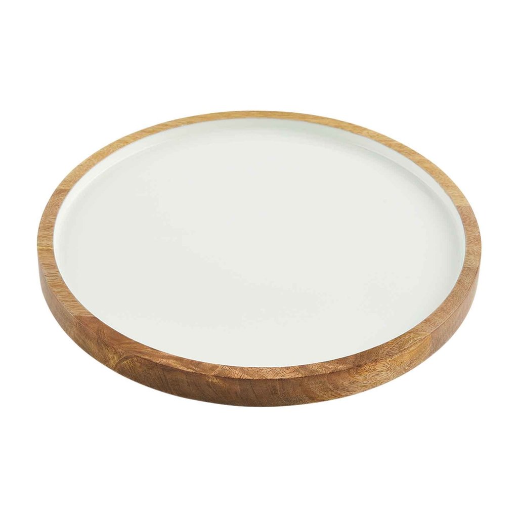 Wood White Enamel Tray - Set of 2