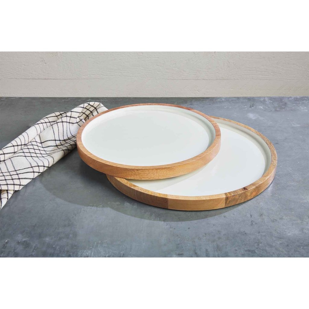 Wood White Enamel Tray - Set of 2