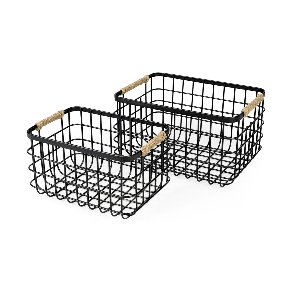 Mercana Marius Metal Rectangular Baskets - Black - LG