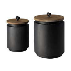 Mercana Cyril Metal Jars w/ Wood Lids - Gray - Set of 2