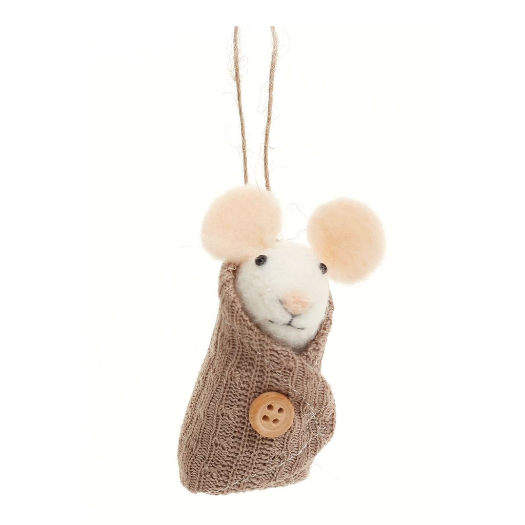 The Pine Centre Wool Mouse Ornament - Brown - Baby