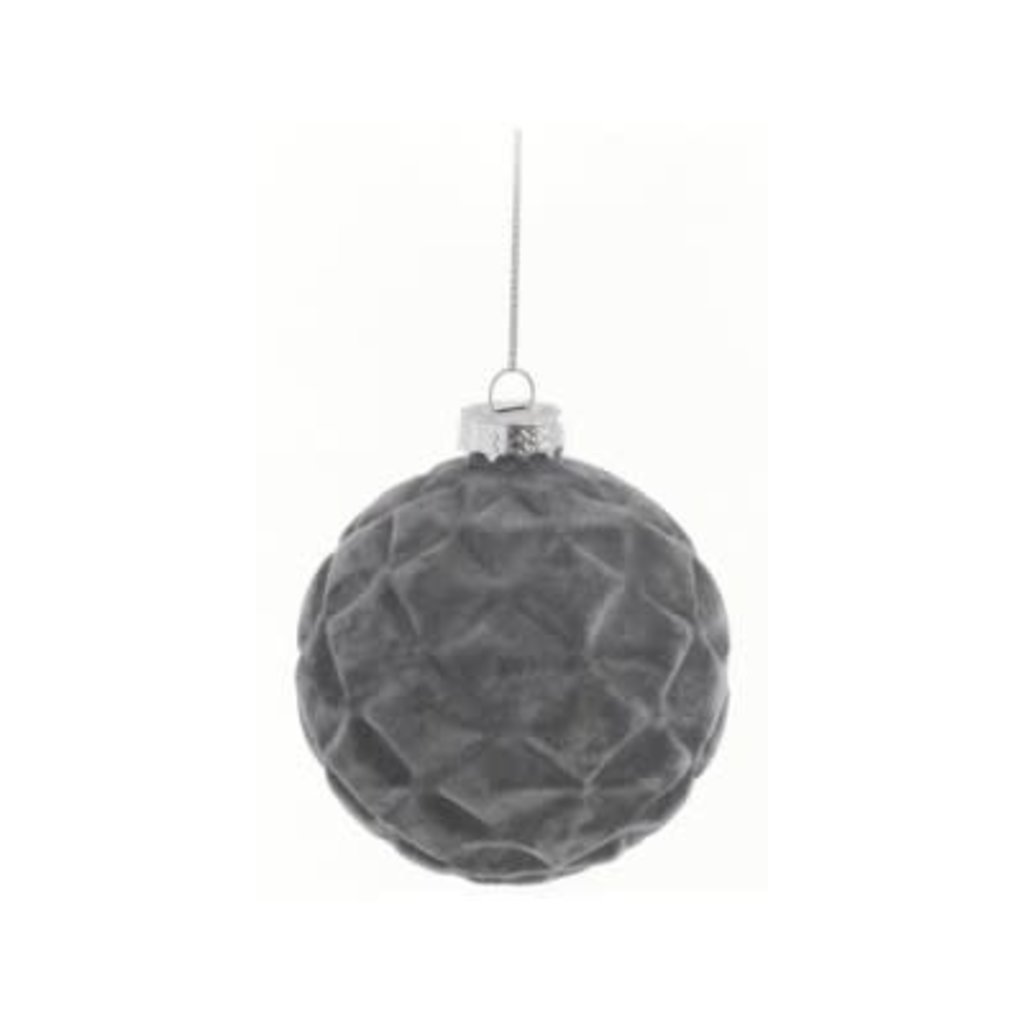 The Pine Centre Flocked Glass Ball Ornament - Grey