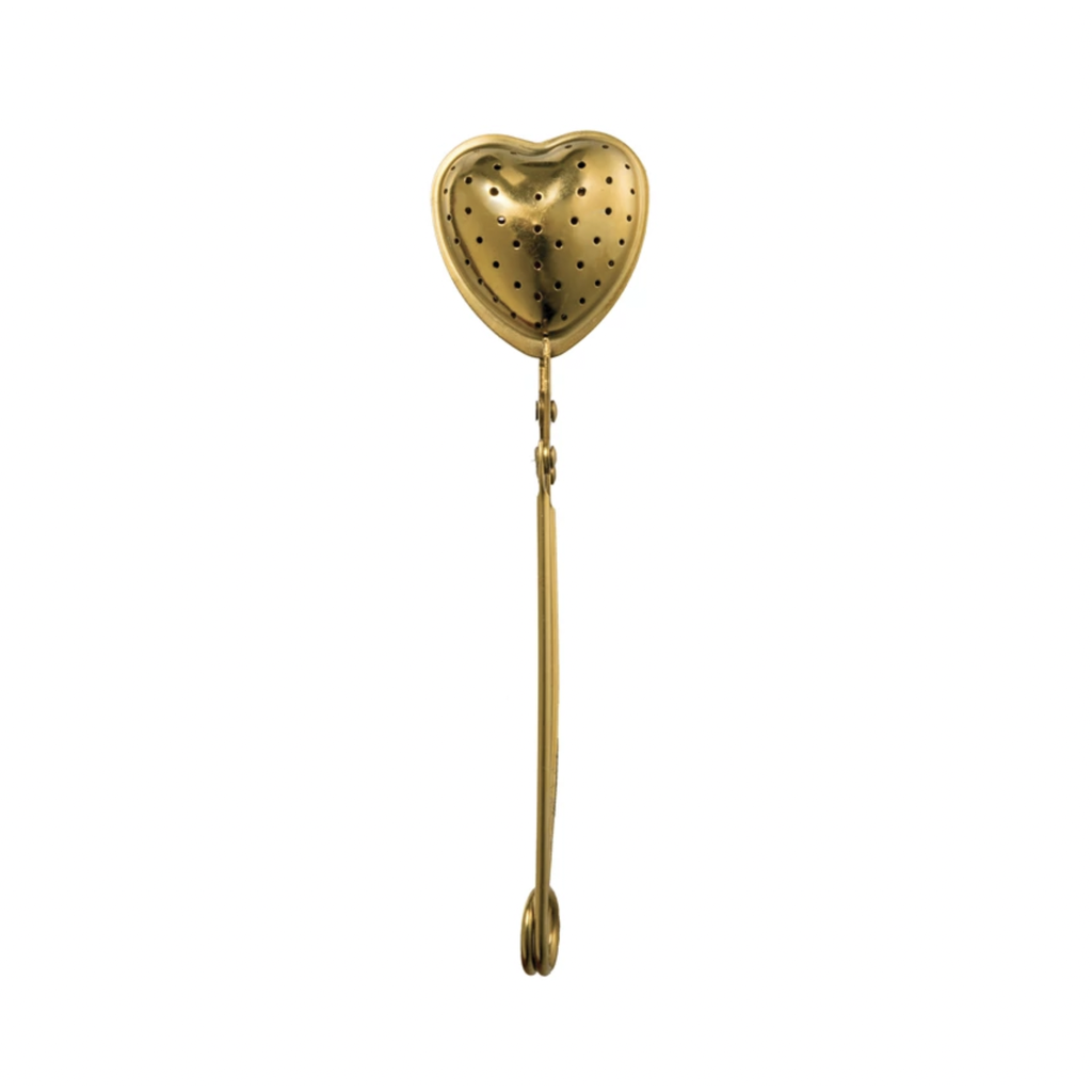 Creative Coop Stainless Steal Heart Shaped Loose Tea Strainer - Gold