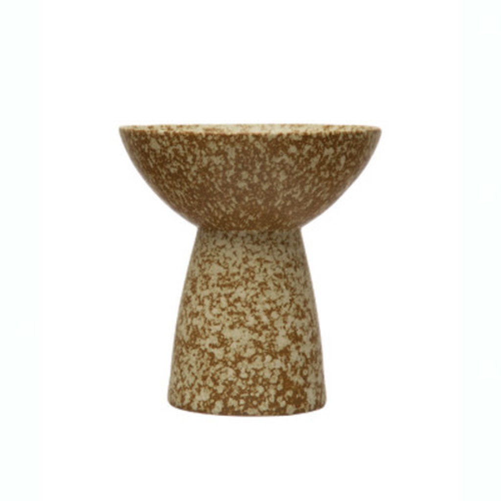 Creative Coop Stoneware Pedestal Dish - Speckled Butterscotch