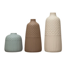 Creative Coop Debossed Stoneware Vase - Medium Brown
