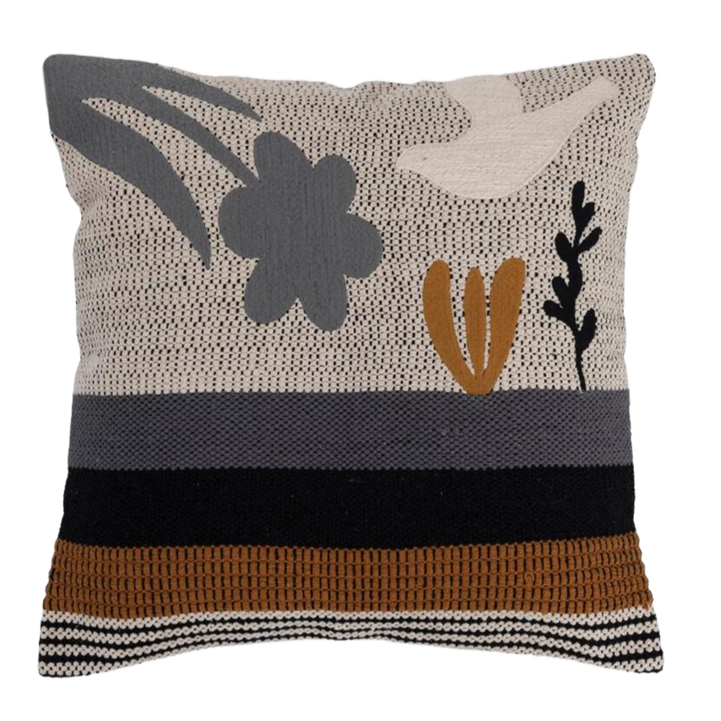 Creative Coop Multi Color Pillow w/ Bird & Florals