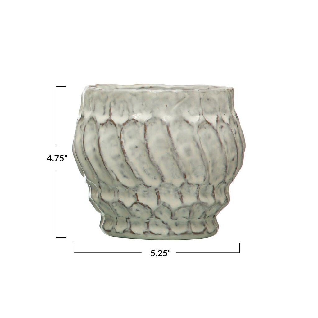 Bloomingville Embossed Stoneware Planter - White