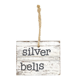 Wood Sign Ornament - Silver Bells