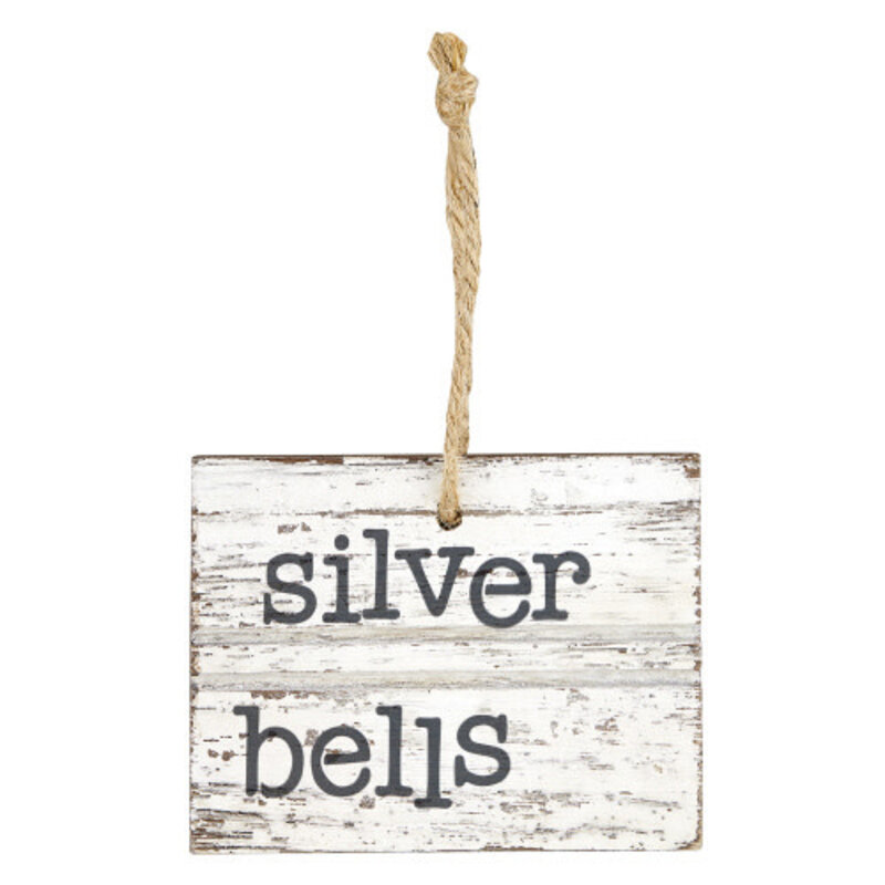 Wood Sign Ornament - Silver Bells