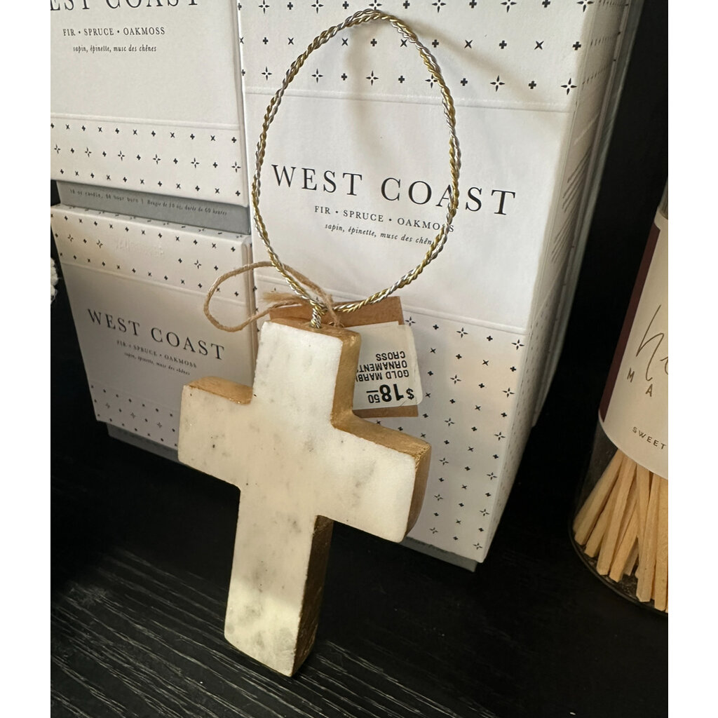 Gold Marble Ornament - Cross