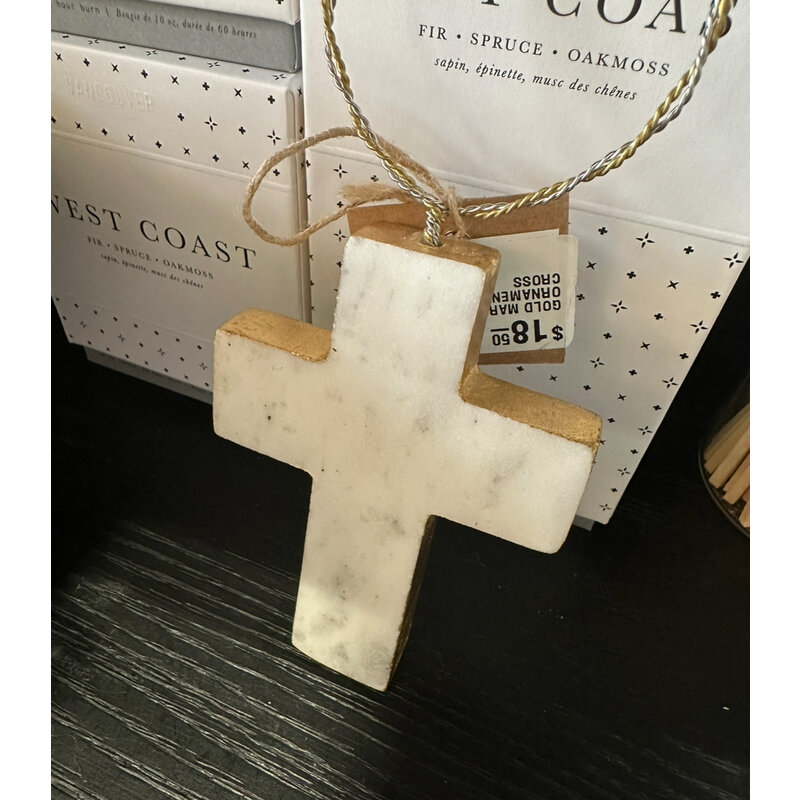 Gold Marble Ornament - Cross
