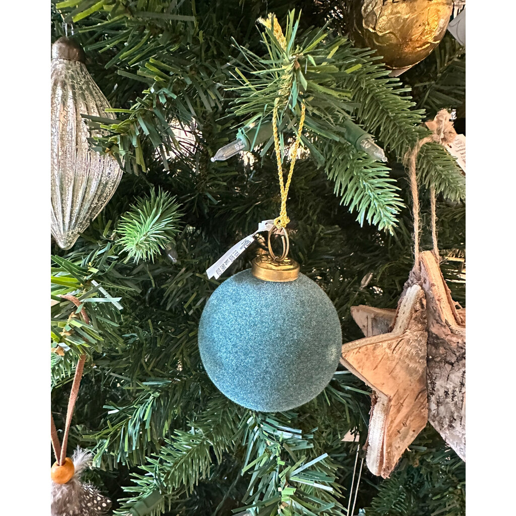 Creative Coop Flocked Glass Ball Ornament - Blue Tones (3 Colours)