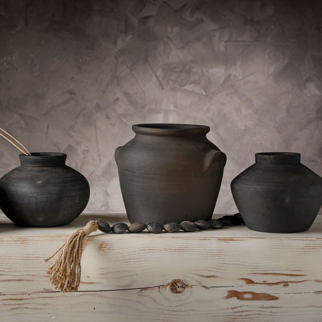 Indaba Balkan Black Terracotta Pot - Wide