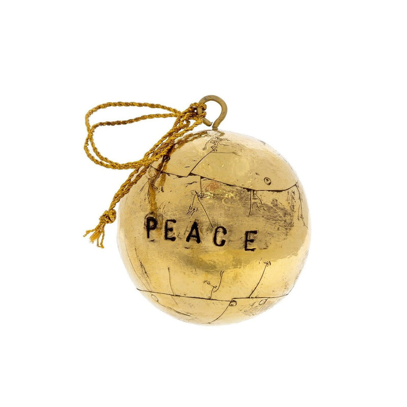 Indaba PEACE Ball Ornament - Gold - Large