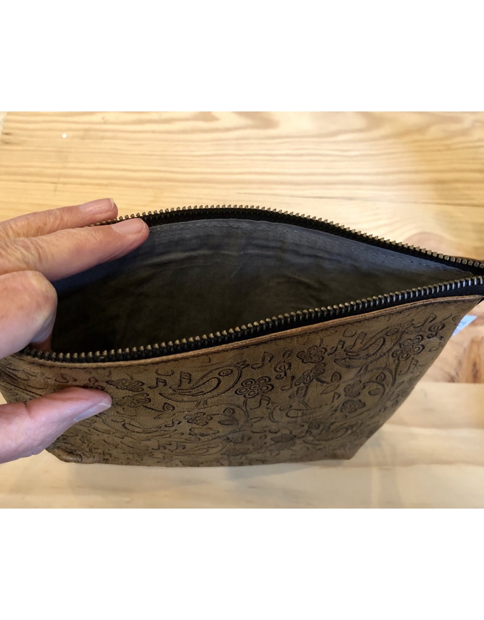 Hand-Tooled Leather Cosmetic Bag