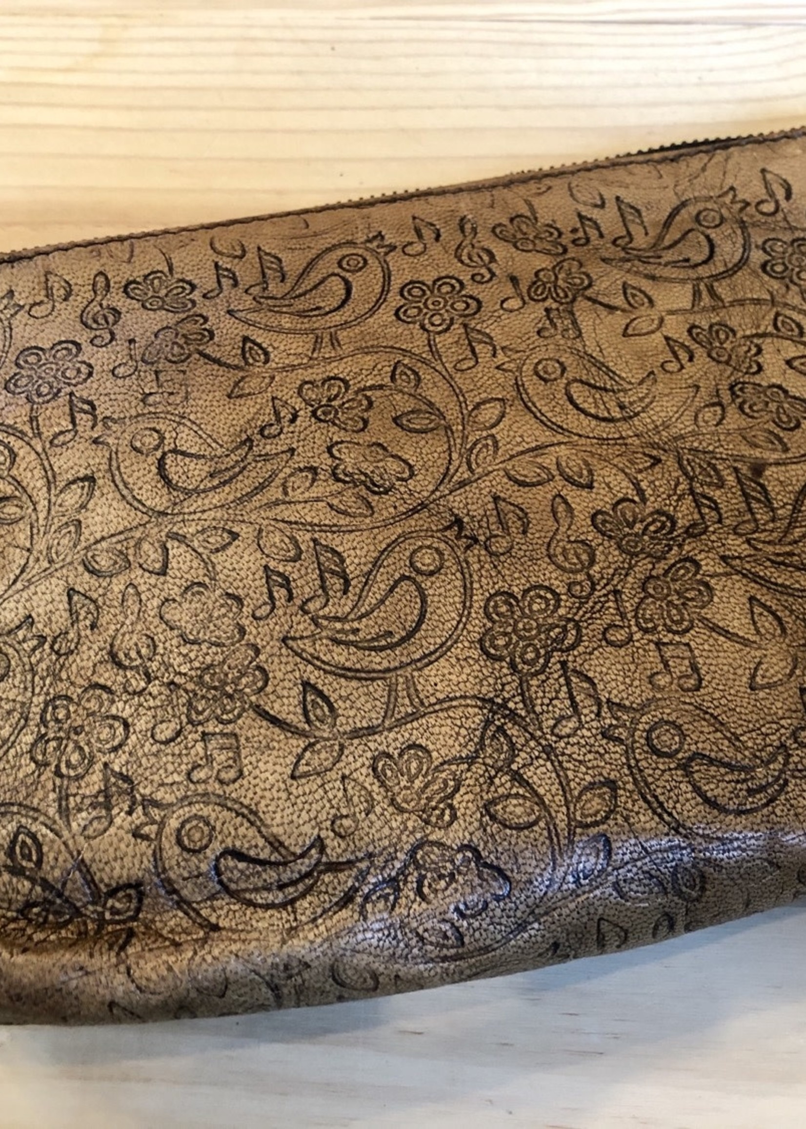 Hand-Tooled Leather Cosmetic Bag