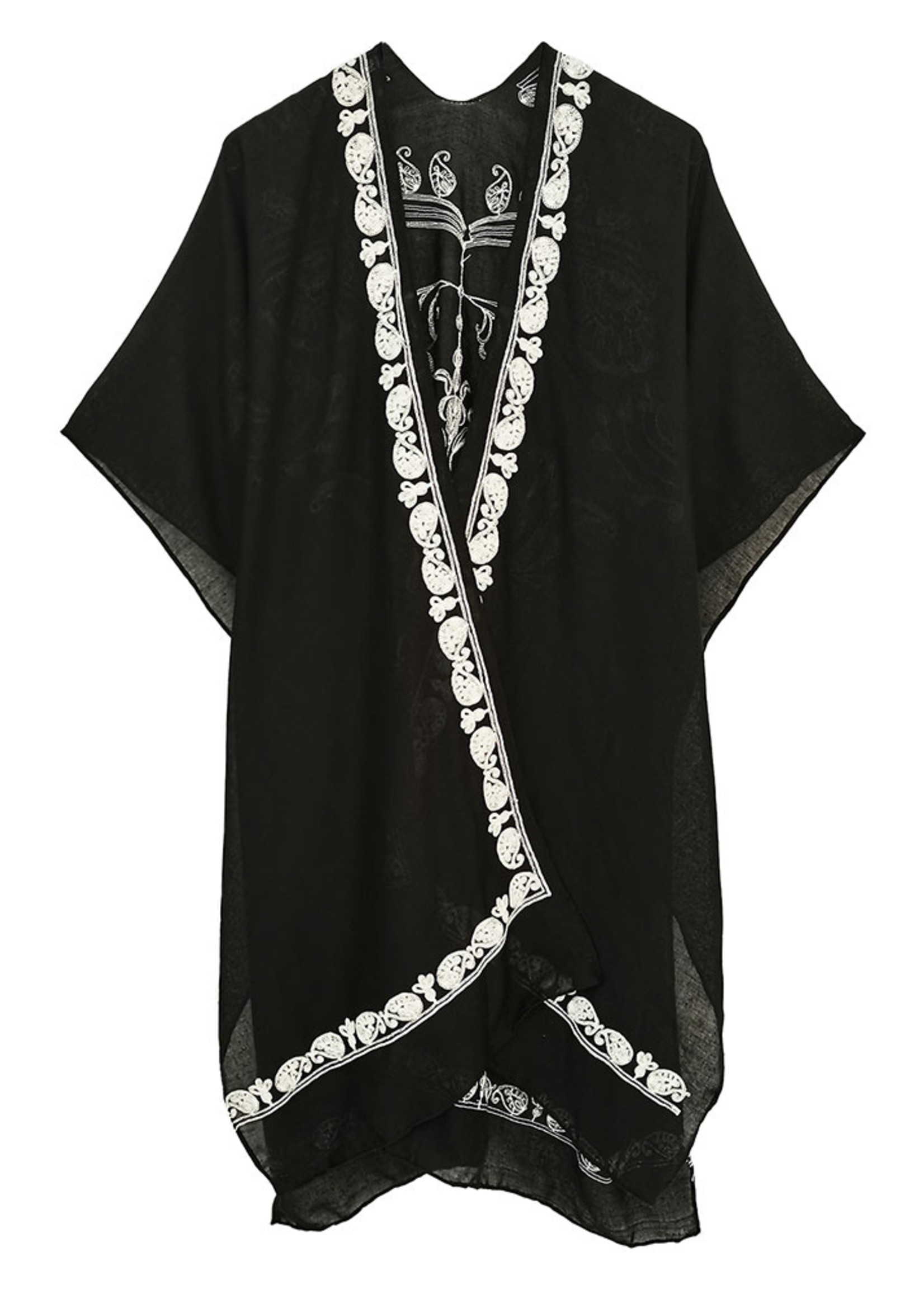 Black W/ Ivory Embroiderery Kimono