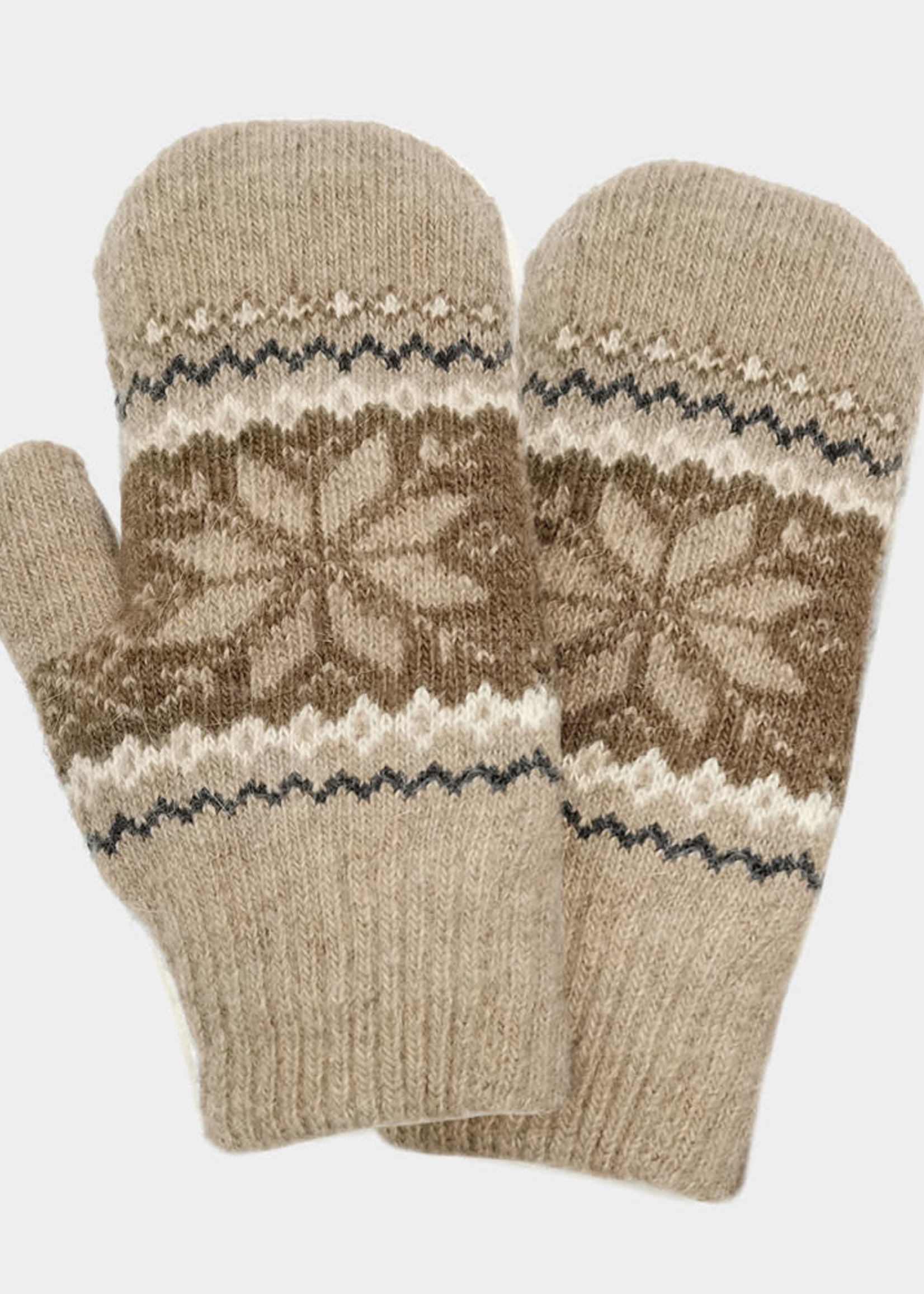 Fleece Lined Snowflake Taupe Knit Mittens